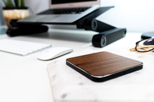 Wireless Charging Square Pad Wood & Metal Trim with Fast Charge Qi Technology