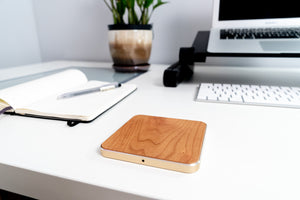 Wireless Charging Square Pad Wood & Metal Trim with Fast Charge Qi Technology