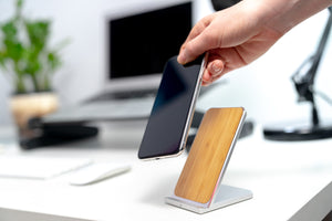 Wireless Charging Stand Wood & Metal Trim with Fast Charge Qi Technology